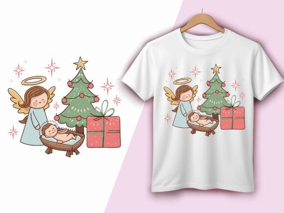 Christmas Nativity Angel with Baby Jesus – A Heartfelt Graphic for T-Shirt Designs & Seasonal Branding
